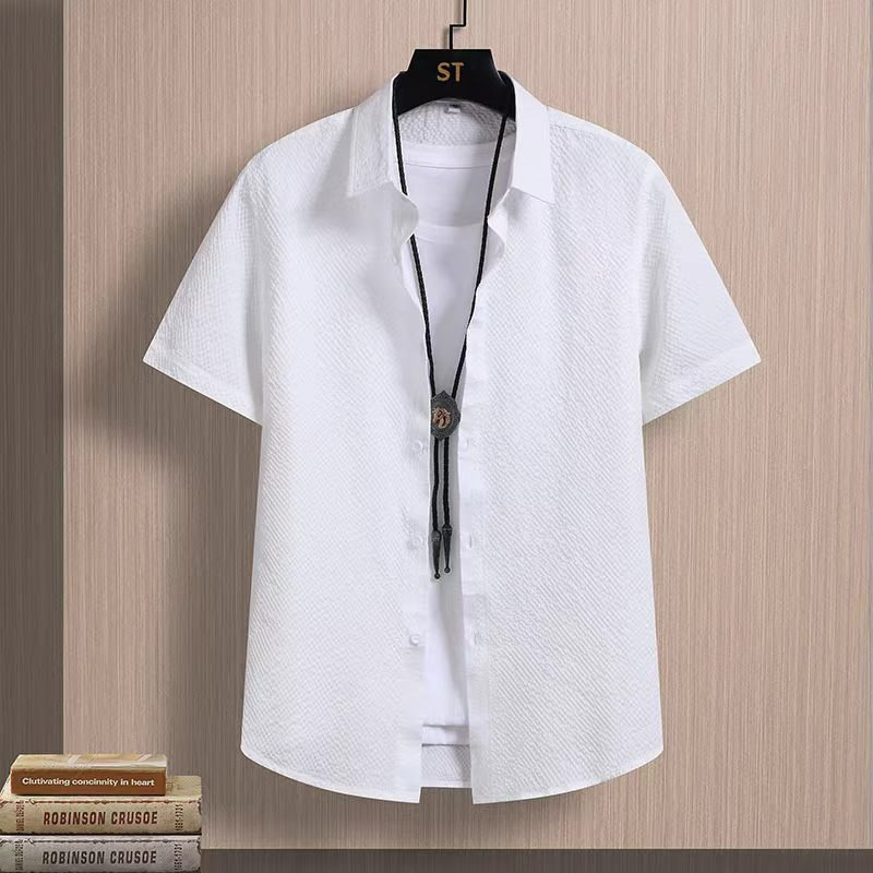Solid Color Short-Sleeved Shirt for Men, Summer Thin Style, Business Casual, Versatile Shirt, Korean Style, No Ironing Required, Handsome Men's Clothing