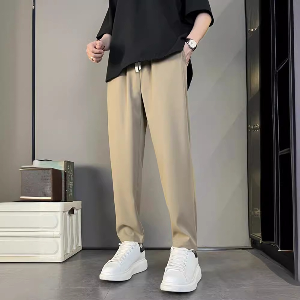 Summer New Style Draping Trousers Men's Silk Sliding Draping Anti-Wrinkle Casual Pants Men's Straight Pants Micro-cone All-match Long Pants