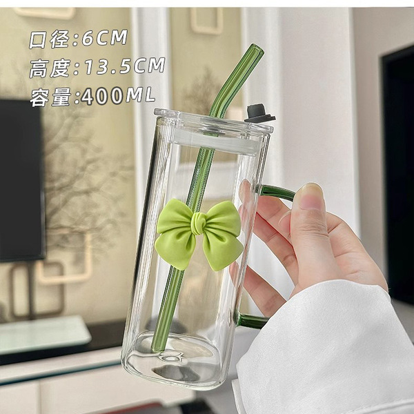 Transparent square coffee glass with glass with bow
