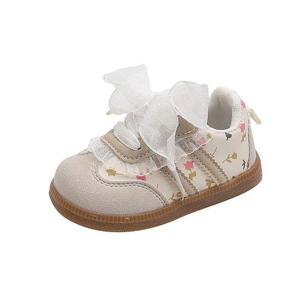 Demi-season children's non-slip white sneakers for early age
