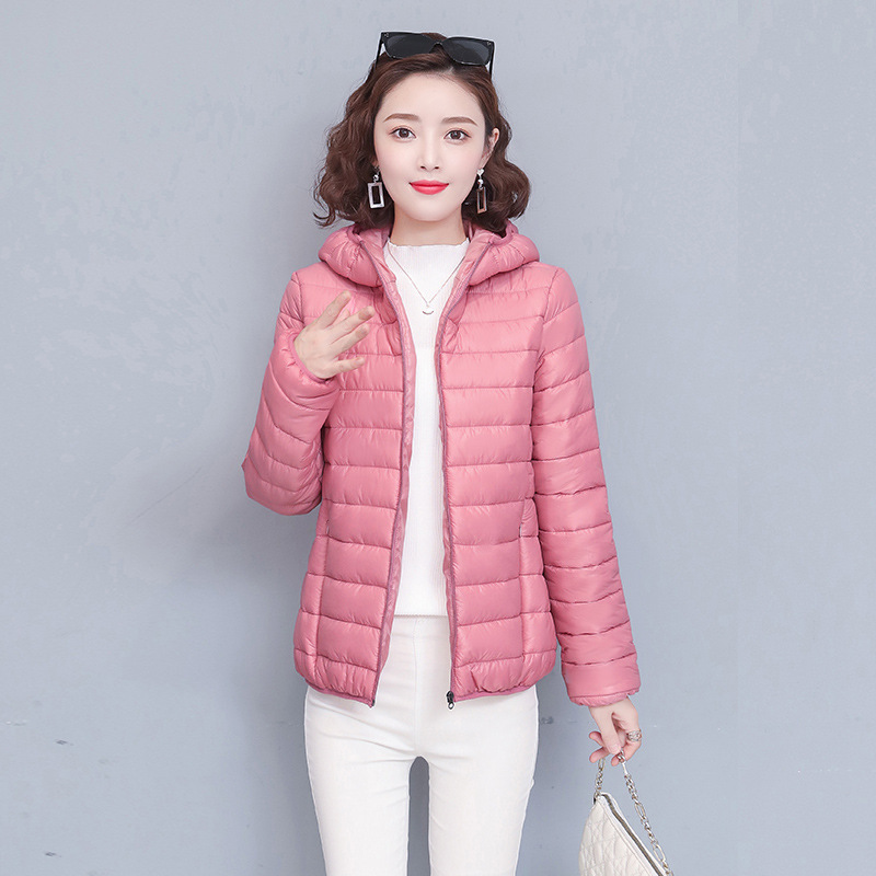 秋冬新款轻薄棉衣女韩版修身大码连帽长袖保暖棉衣淑女棉服外套潮