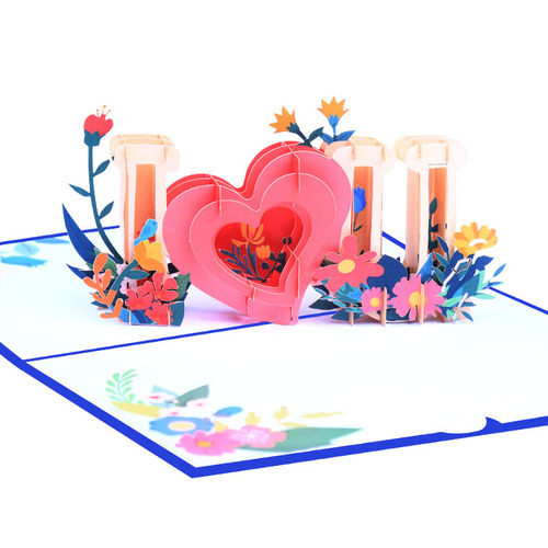 Manufacturer supplies Valentine's Day greeting cards color printed 3D cross-border love blessing cards paper carving ILOVEYOU cards