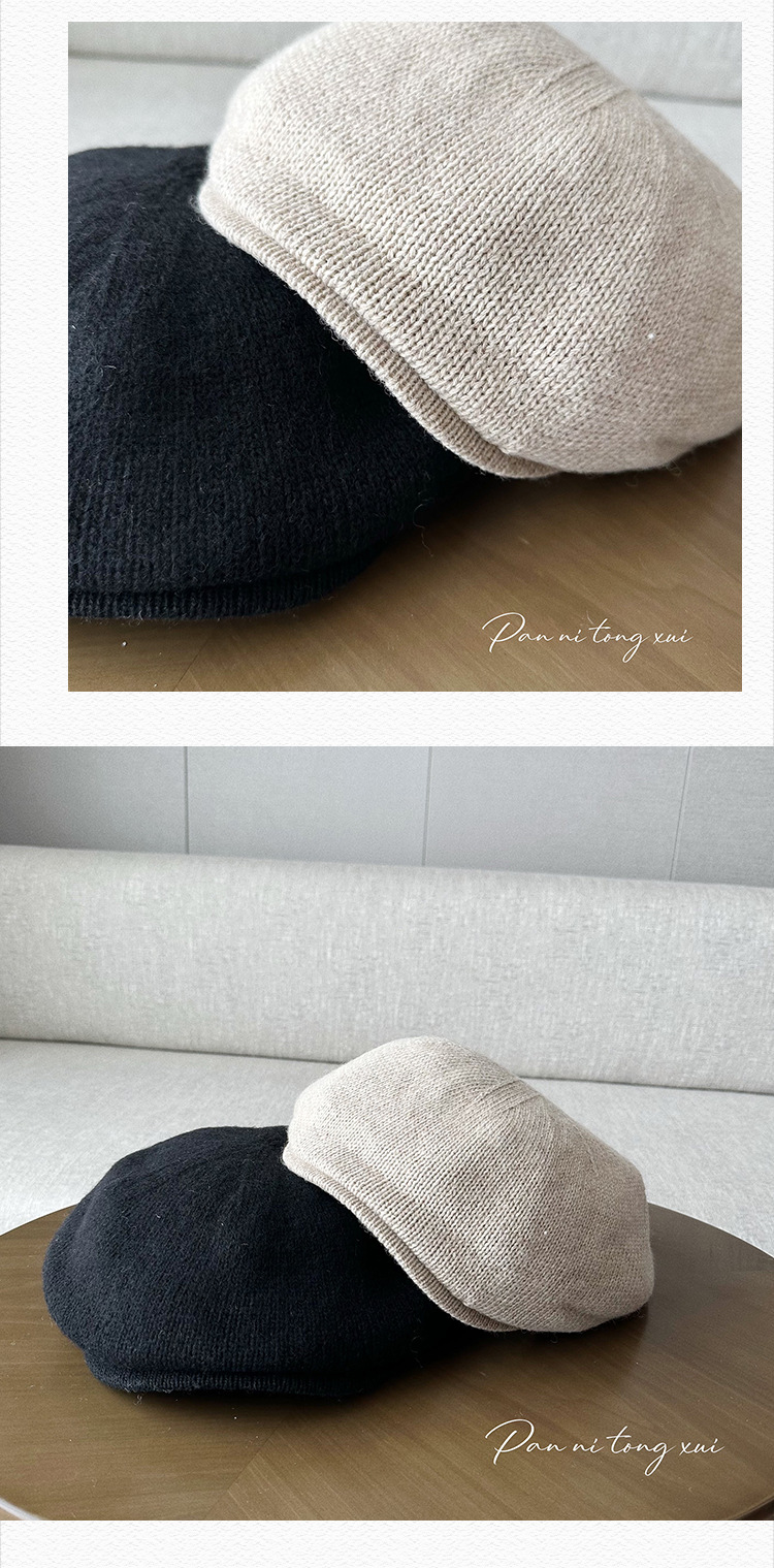 Unisex Solid Knit Beret For Autumn And Winter Retro Style Hat_voghion.com