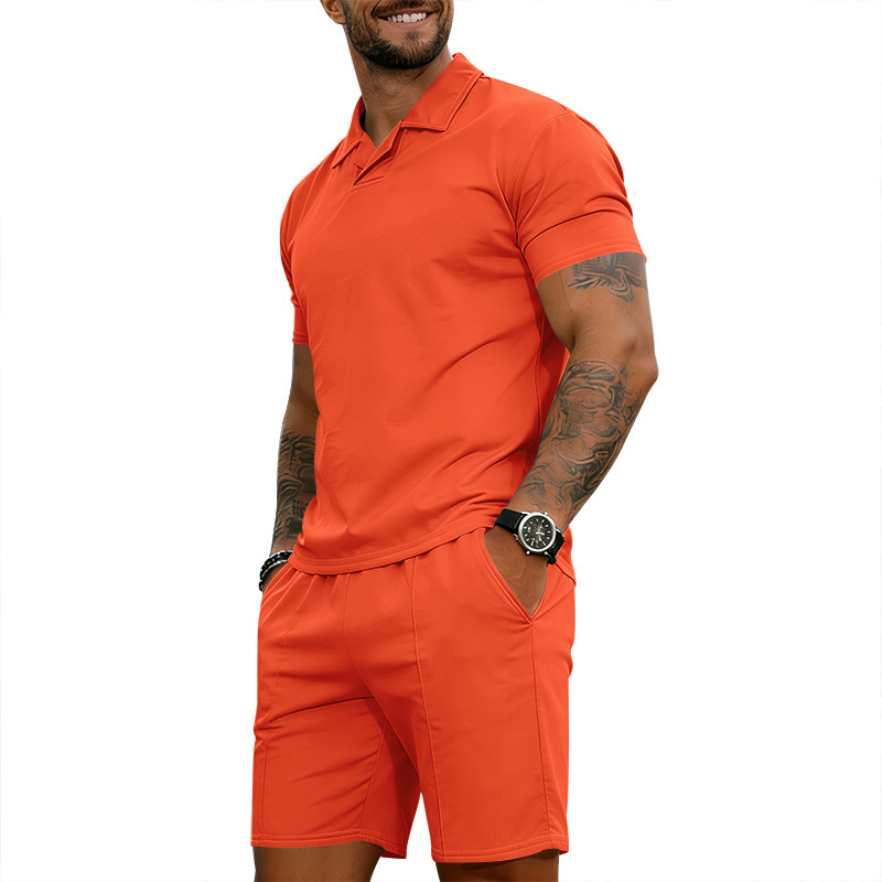 Men's Quick-Dry Short Sleeve Shirt & Shorts Set, Casual Sportswear With Collar For Summer Outdoor Activities, Lightweight Polyester Activewear_viptrois.com