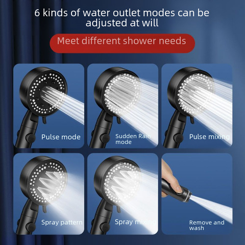 Black 5-6 Gear Handheld Pressurized Shower Head Set with Durable, Shatterproof Design and Filtered Function – Household Shower Kit
