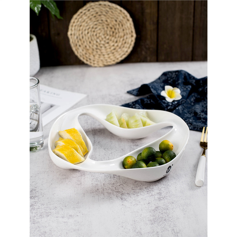 Internet Celebrity Features Travel Around the World Ceramic Tableware Hotel Restaurant Special-Shaped Cold Dishes Platter Pure White Three Four Flavor Cool Dishes
