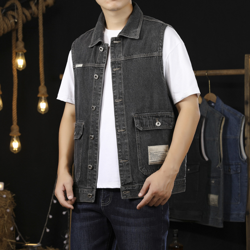 Denim Jacket Vest Men's Autumn Vintage New Style Handsome Workwear Casual Jacket Trendy Brand Teenager All-match Lapel Top Denim Jacket Vest Men's Autumn Vintage New Style Handsome Workwear Casual Jacket Trendy Brand Teenager All-match Lapel Top