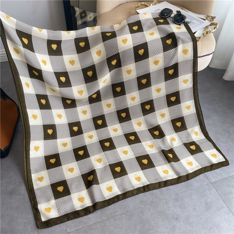 180g Weight Scarf Classification Street Occasion cotton and linen Material Lattice, Heart Shape Pattern Spring, Autumn Season Women's Gender IG Style Style Women's Ig Style Lattice Heart Shape Cotton And Linen Scarf 6