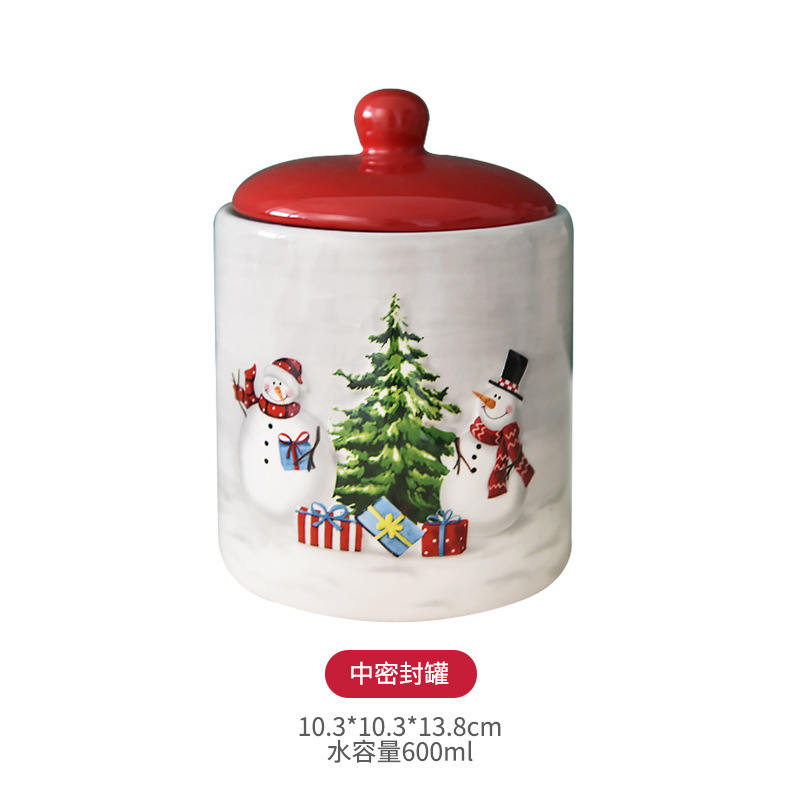 Muñeco de nieve nórdico redondo sellado en latas de cerámica grande snack creativo almacenamiento de regalos de Navidad