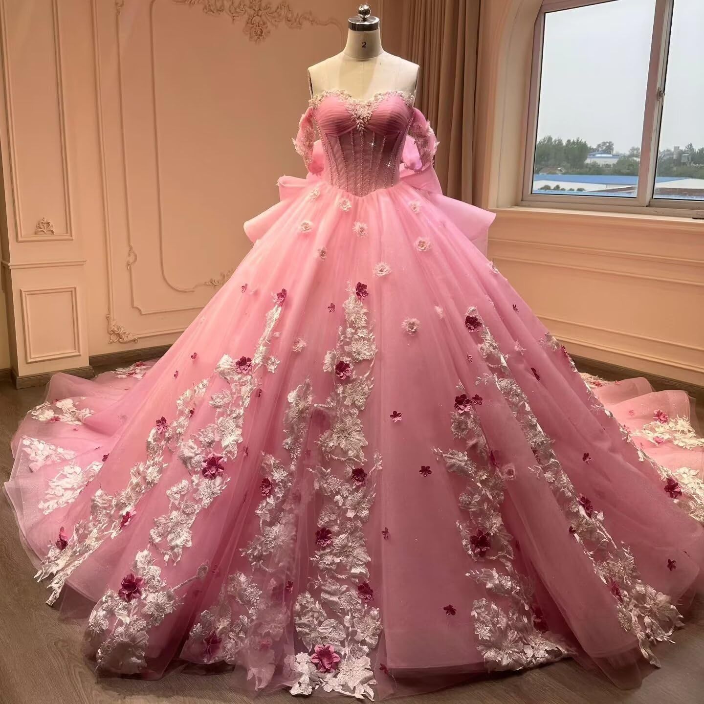 Vestido de noche francés de un solo hombro, nuevo banquete de cumpleaños transfronterizo, vestido de noche, lazo grande, cola larga