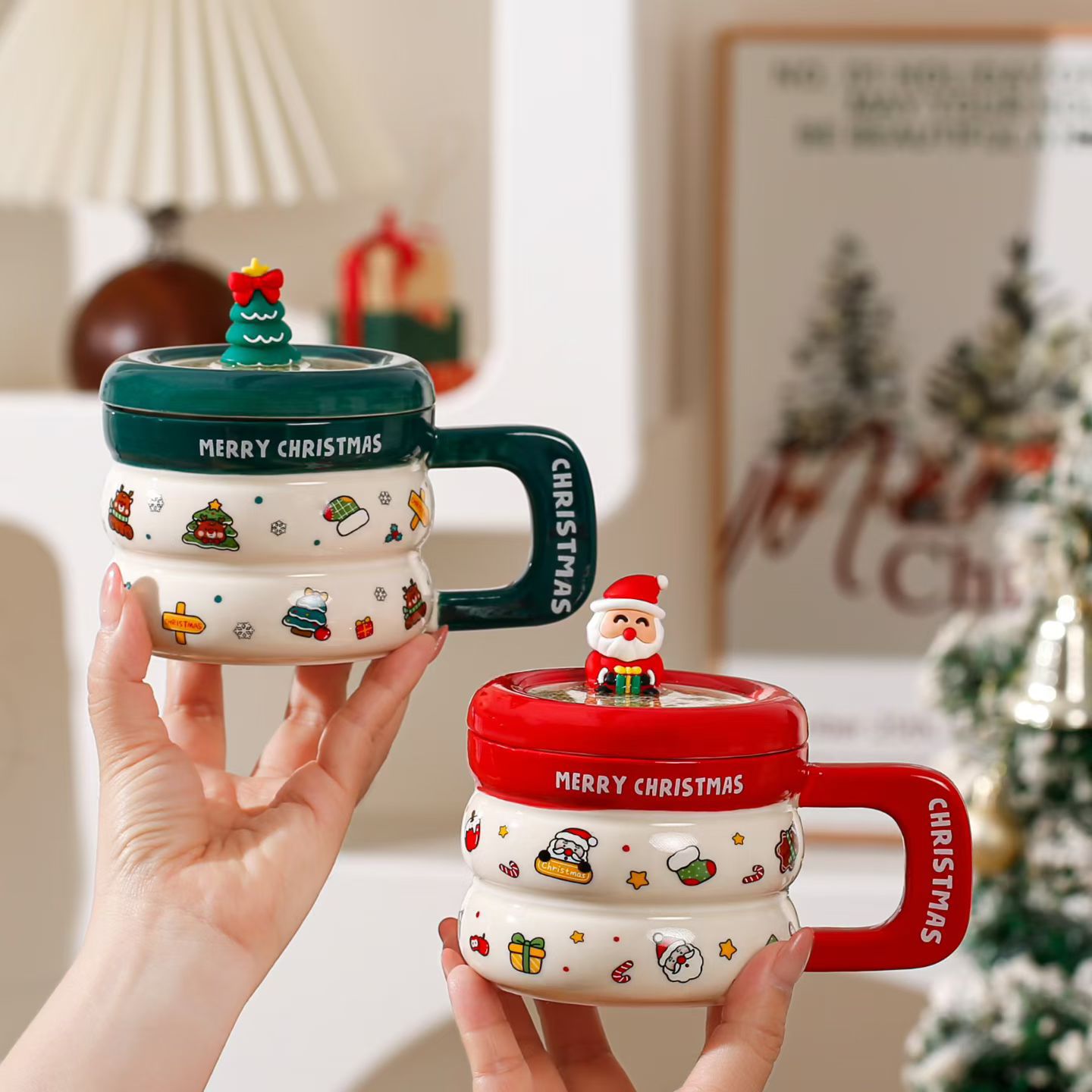 Personalidad creativa taza de cerámica navideña acompañante regalo alto valor de cara transfronterizo exclusivo taza de café con tapa taza de agua