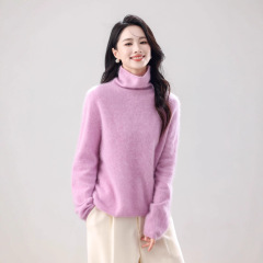 拉绒 25年新 5%山羊绒95%澳洲羊毛 高领堆堆领无缝拉毛羊绒女