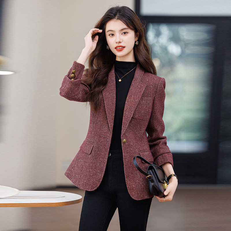 High-end sense wool small suit coat women's 2025 spring and autumn new small temperament casual suit top
