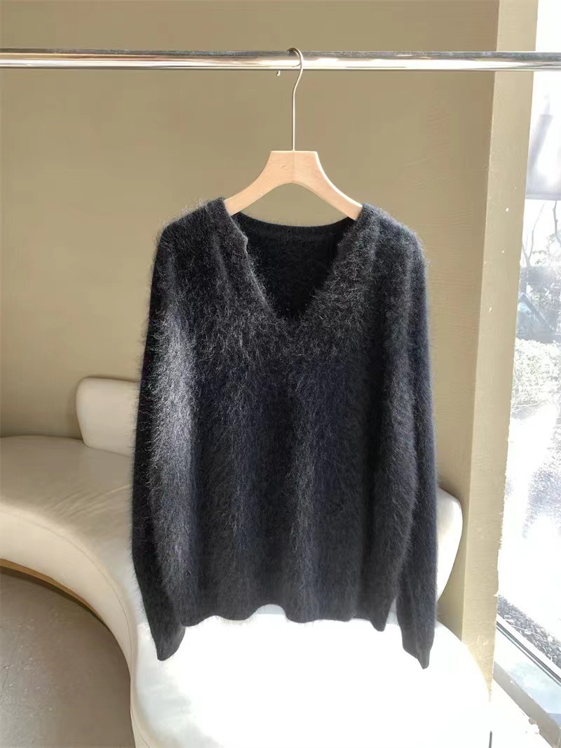 Vêtements pour femmes Pull en mohair jaune d'oie fufu au lait doux pour femme automne et hiver style paresseux pull en polaire de vison doux et de haute qualité_voghion.com