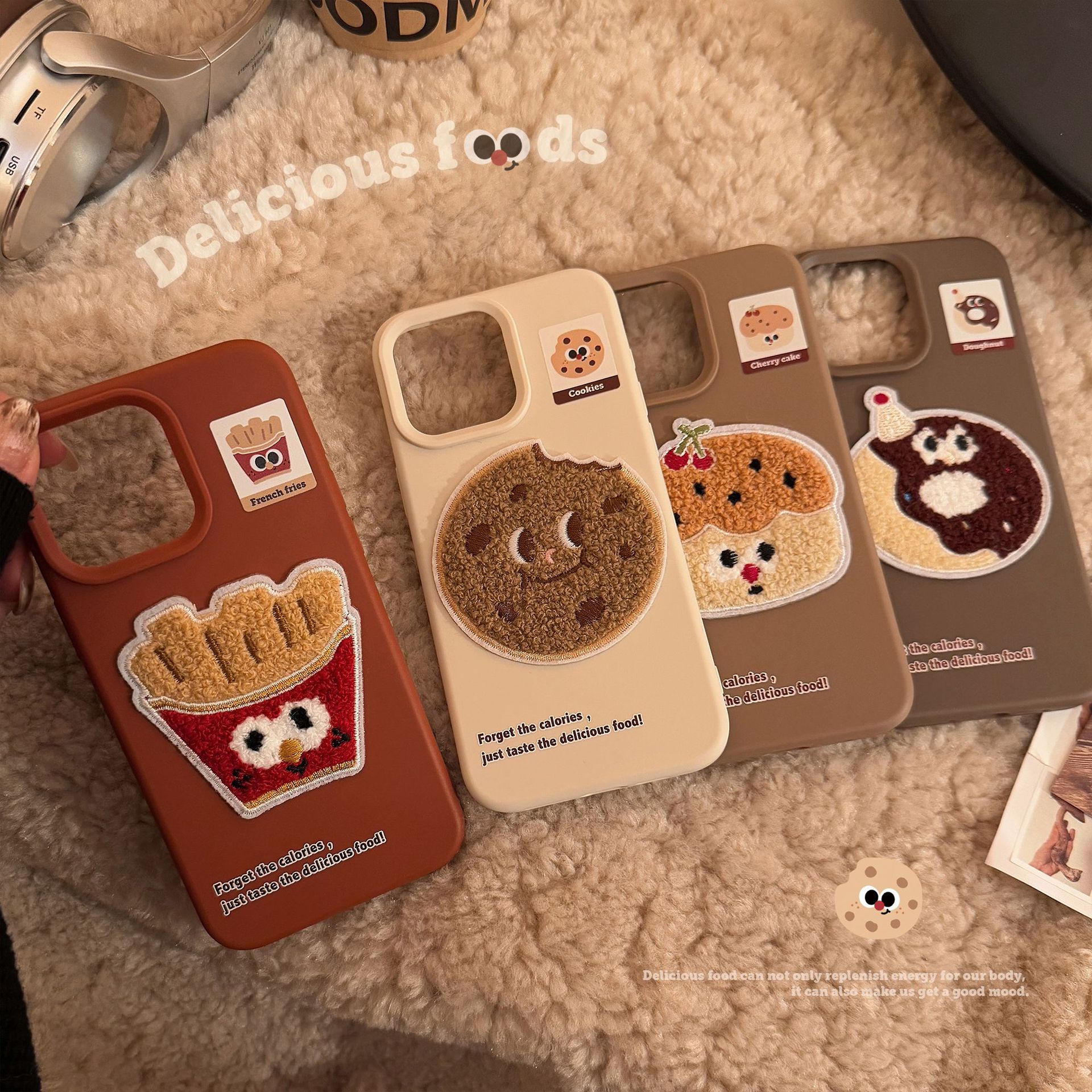 55g Weight iPhone Applicable Brands Phone Cases Classification tpu Material Donuts, French Fries, Cake Pattern Cute Style Embroidery Craft Tpu Donuts French Fries Cake Embroidery Cute Phone Cases Phone Accessories 4