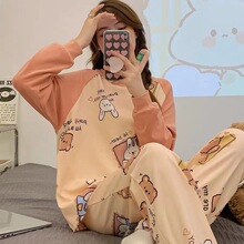 睡衣女春秋款高级感可爱卡通长袖长裤新款大码少女白兔家居服套装