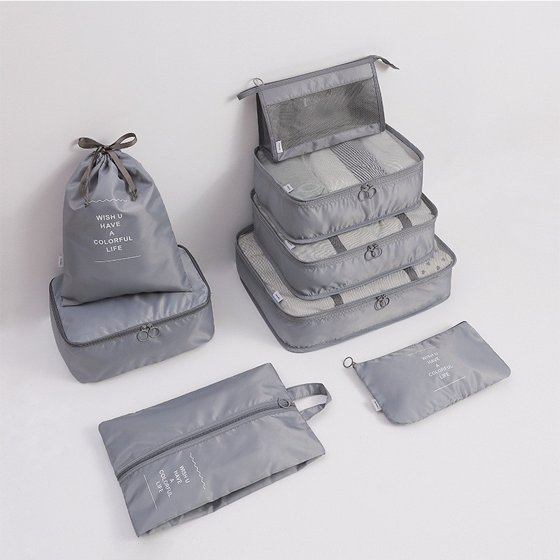 Juego de bolsas de almacenamiento para viaje, juego de ocho piezas para organizar ropa de viaje, bolsas para guardar ropa.
