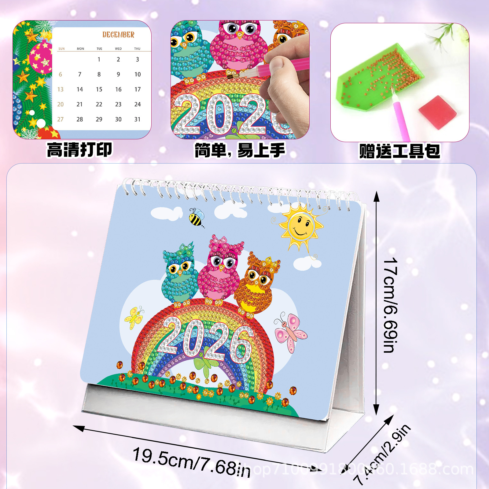 Transfronterizos para 2026 pinturas de mampostería DIY hechas a mano alrededor del conjunto de pegatinas de diamantes de mesa calendario de fábrica en stock