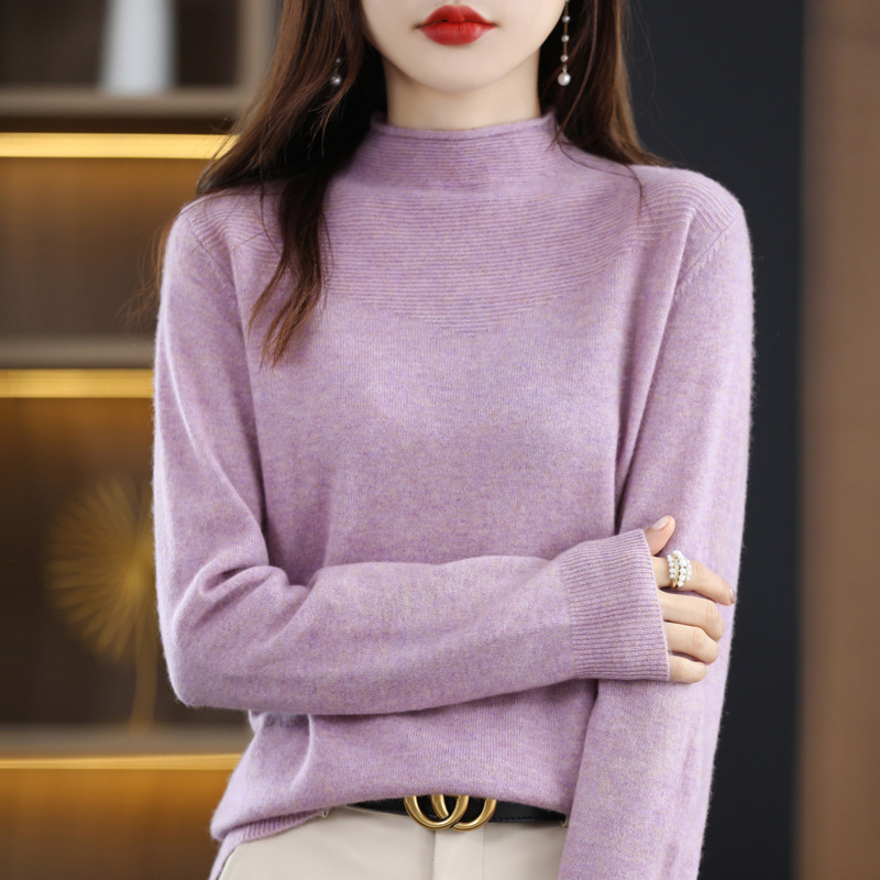 Autumn and Winter New Arrival Half-height Curl Collar Wool Sweater Women's 100 Pure Wool Knitwear Pullover Wool Sweater Base Shirt