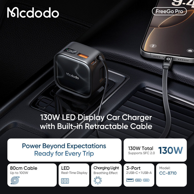 Maiduoduo Car Charger Comes with a Built-In Cable 130W Suitable for Fast Charging of Samsung Mobile Phones, Ip17 Laptops, and Ipads Maiduoduo Car Charger Comes with a Built-In Cable 130W Suitable for Fast Charging of Samsung Mobile Phones, Ip17 Laptops, and Ipads