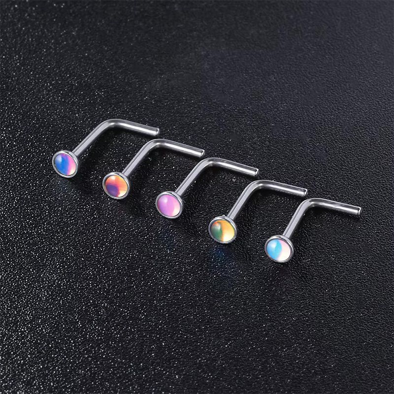 Oil Drip Gradient Color Stainless Steel 20G Fashion C Lip Ring S Stud L Rod Nose Jewelry Piercing Accessories_voghion.com