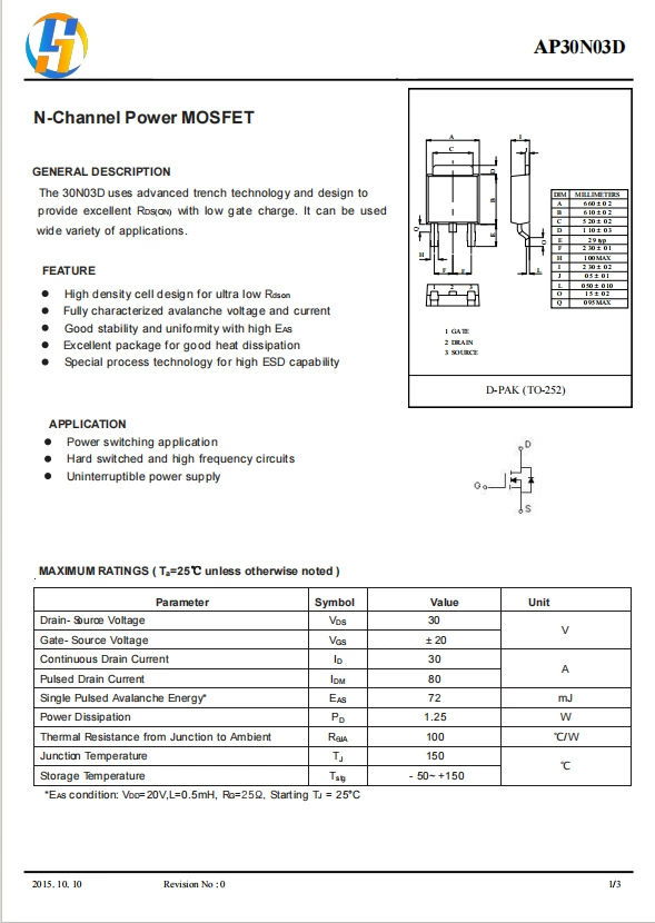 30N03 Новый Тайваньские продукты 30A30V TO-252 N-канальный MOS-трубка AP30N03D прямые продажи производителей