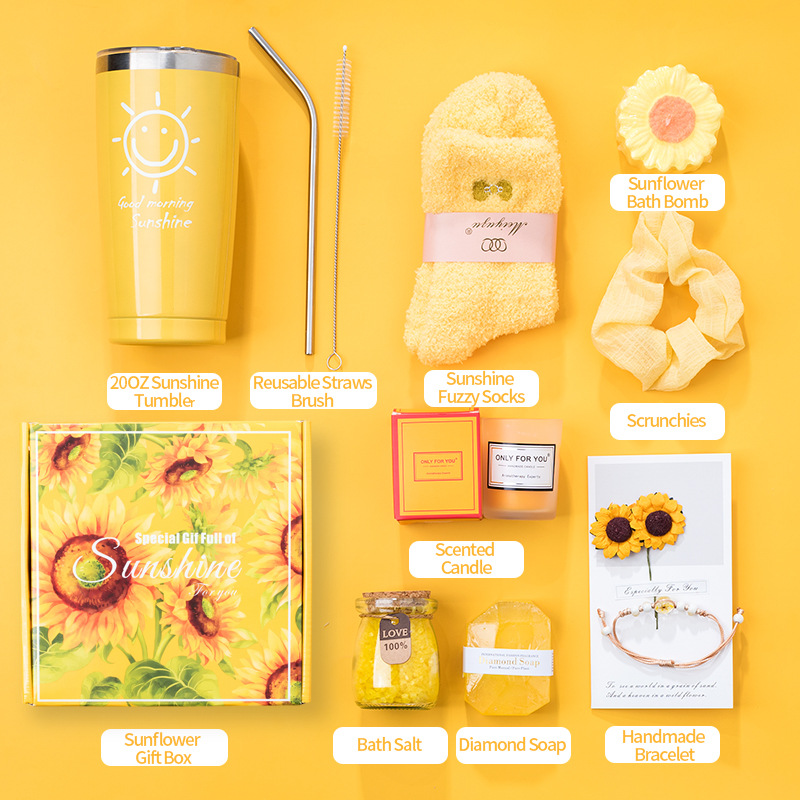 Conjunto de regalos de baño con tema de girasol transfronterizo Bolas de baño de baloncesto caja de regalos de condolencia Regalos del día de la madre