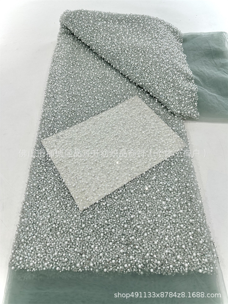Tejido de perlas de alta densidad, tejido bordado de tubo de perlas, vestido de boda, moda, tela de cena, stock transfronterizo