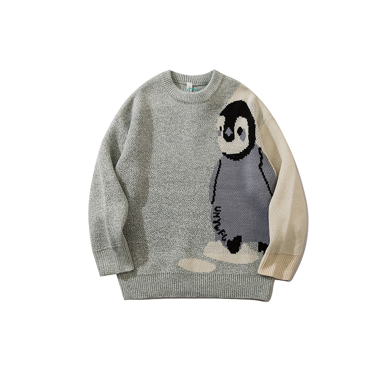 YWFG ropa de mujer retro lindos pingüinos 2024 Año Nuevo otoño pareja alta versátil cuello redondo manga larga jersey