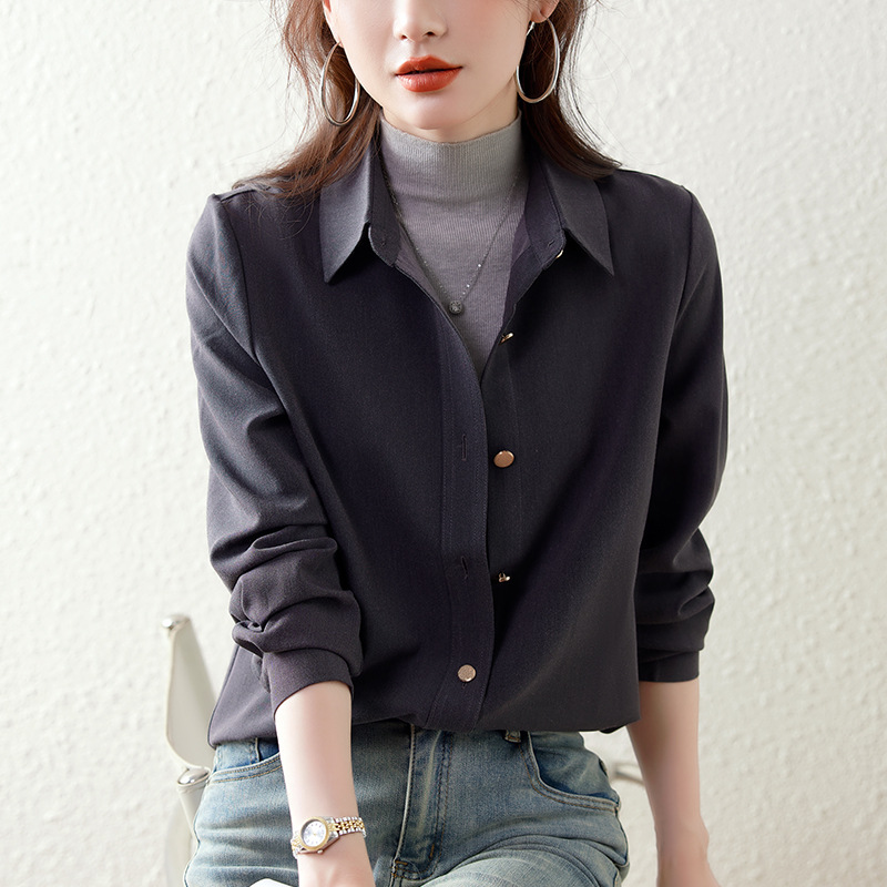 Gray brushed shirt for women, 2026 autumn and winter new style, high-end commuter shirt for layering