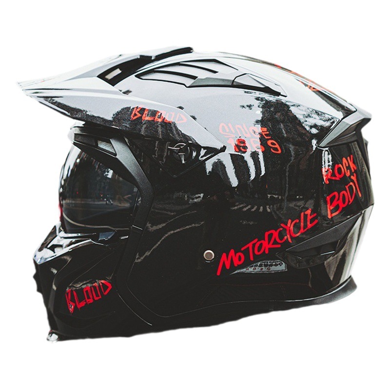 Orz Casco de motocicleta de verano para hombres y mujeres Retro Street Fighter Combinación Casco de medio casco Casco completo Locomotora Four Seasons