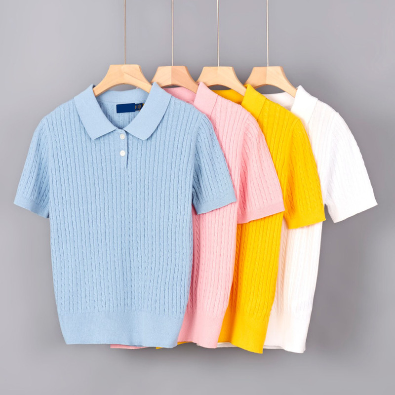 2026 American Single-Embroidered Cable Knit Polo Collar Slim-Fit Short-Sleeve Knit Shirt