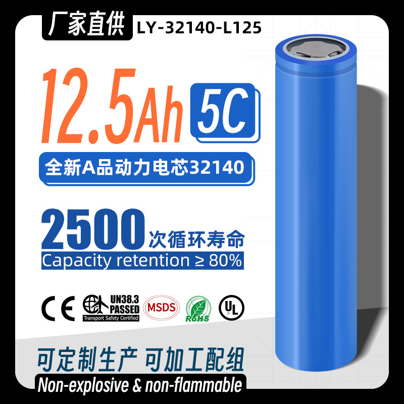 Lithium Iron Phosphate 12.5Ah Cylindrical Cell Battery 32140 Available in Stock, Capable of Continuous 2C Discharge