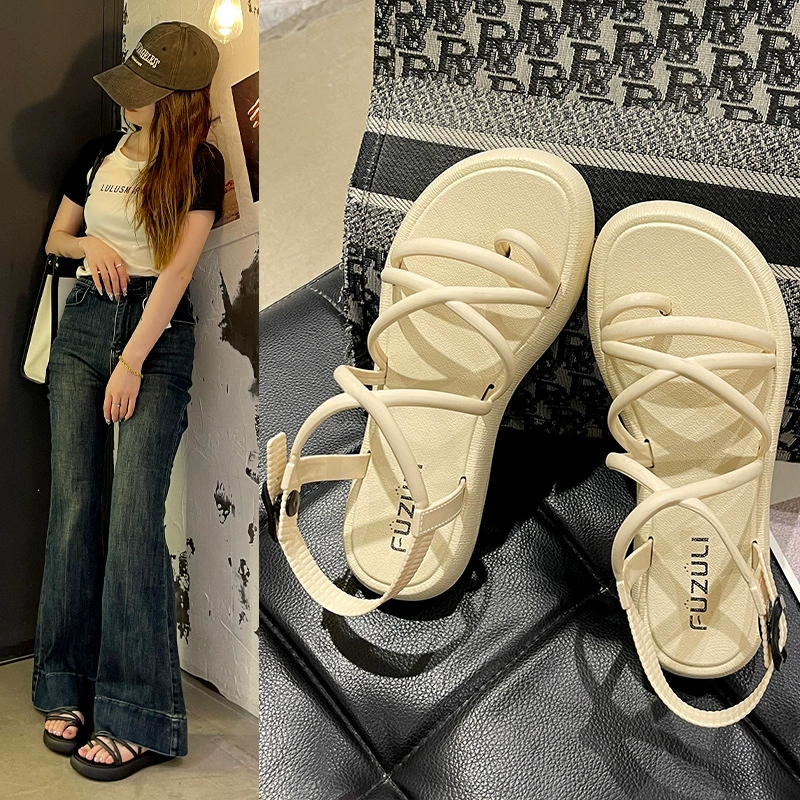Летние новые сандалии женские наружные носки повседневная мягкая подошва с тонким поясом