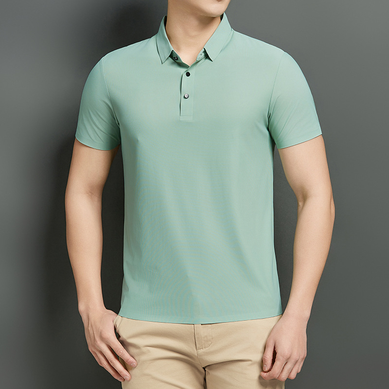 Polo de verano para hombres, nailon de seda de hielo, hombres y mujeres sin costuras, camiseta de manga corta casual de negocios, grupo de camisetas de hombres de alta elasticidad