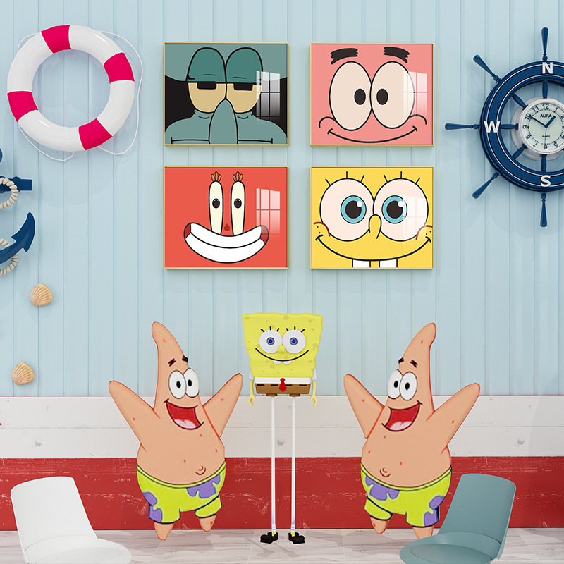 Living Room Decor SpongeBob Wall Art Octopus Brother Poster Children's Room Bedroom Cartoon Patrick Star Background Wall Painting