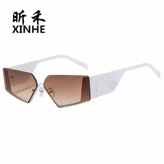 New Xiaohongshu Instagram brand sunglasses, European and American cross-border cat eye men's and women's sunglasses, metal half frame glasses