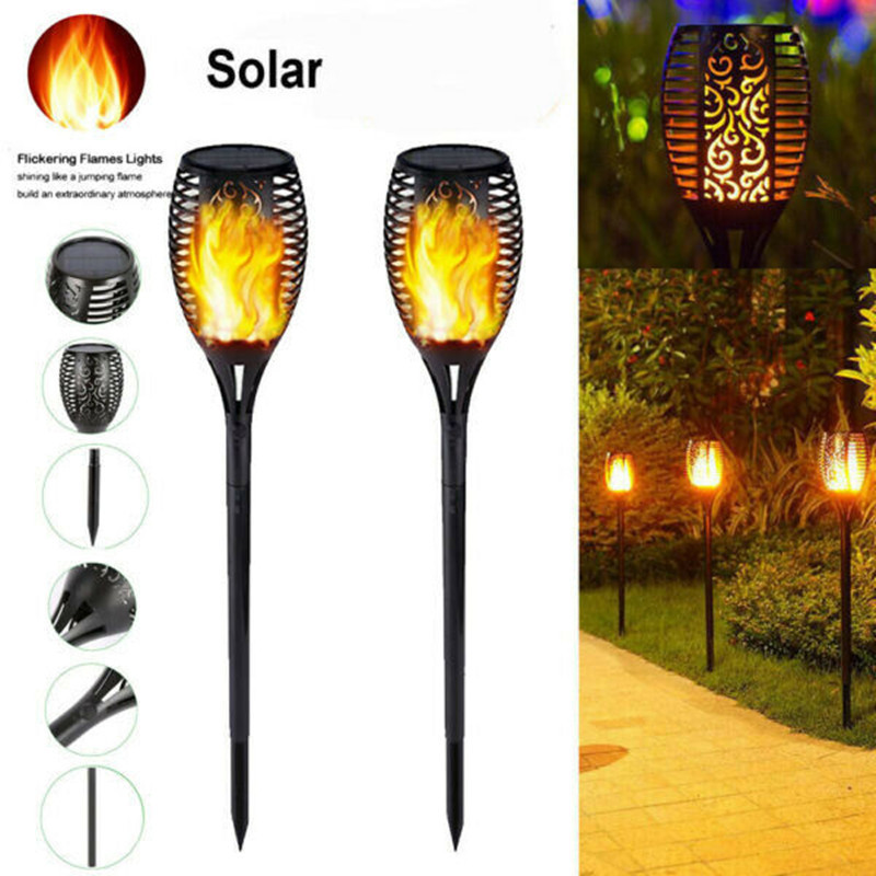 Lámpara solar transfronteriza 12 LED lámpara de llama solar lámpara de calle solar al aire libre patio impermeable redonda lámpara de decoración lámpara de iluminación