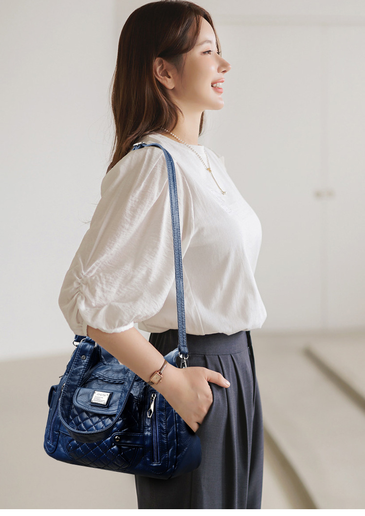 2023 New Mom Bag, washed leather casual commuting bag, women's large-capacity handbag, European and American style soft leather single-shoulder bag undefined