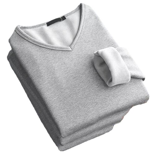 Autumn and winter long sleeves, warm and velvet, men's V-neck T-shirt, bottom shirt, men's pure color, chicken heart collar, thick autumn clothes