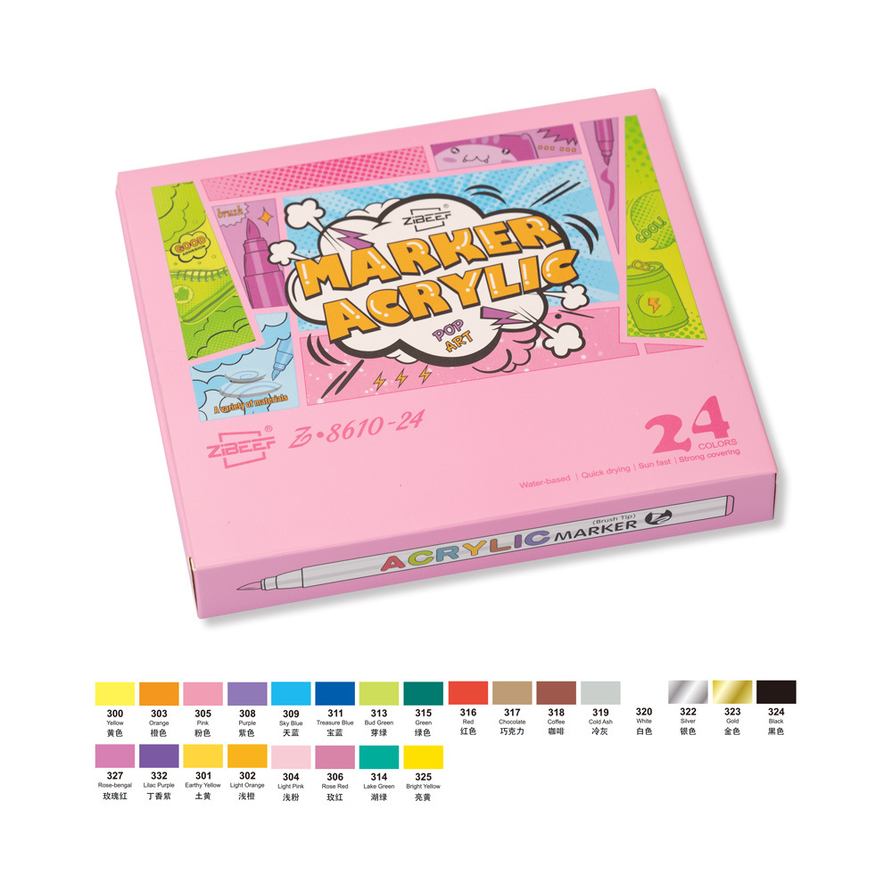 84 color rosa marcador acrílico impermeable color apilable Guangna Z8610 arte pintura cepillo marcador a base de agua