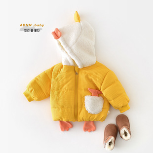 Winter Children's cotton-padded jacket cartoon little duck newborn cute hand plug cotton new style cotton-padded jacket Western style male and female baby outside