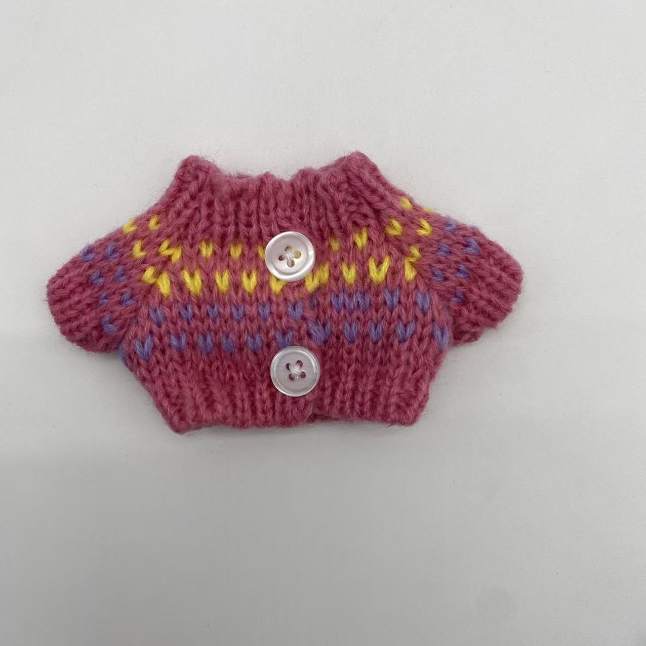 Rose Red Pattern Two-Button Sweater