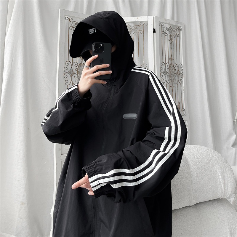 Three-Stripe Ice Silk Sun Protection Jacket Men's Summer Thin Anti-Uv Loose Large Size Outdoor Fishing Sun Protection Clothing