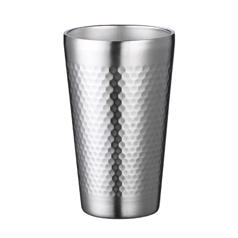 Corea 304 taza de cerveza de acero inoxidable de oro comercial de doble capa anti-escaldado taza restaurante engrosada antideslizante patrón de martillo taza
