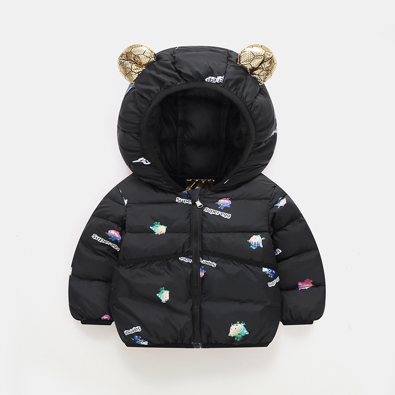 856 ropa de algodón autocalentado de grafeno para niños engrosados ropa de algodón impresa de dibujos animados ropa de algodón infantil de oro negro