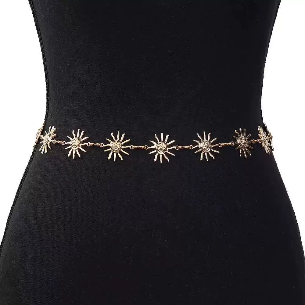跨境波西米亚风腰链金属小号太阳花身体链时尚连衣裙腰部百搭配饰