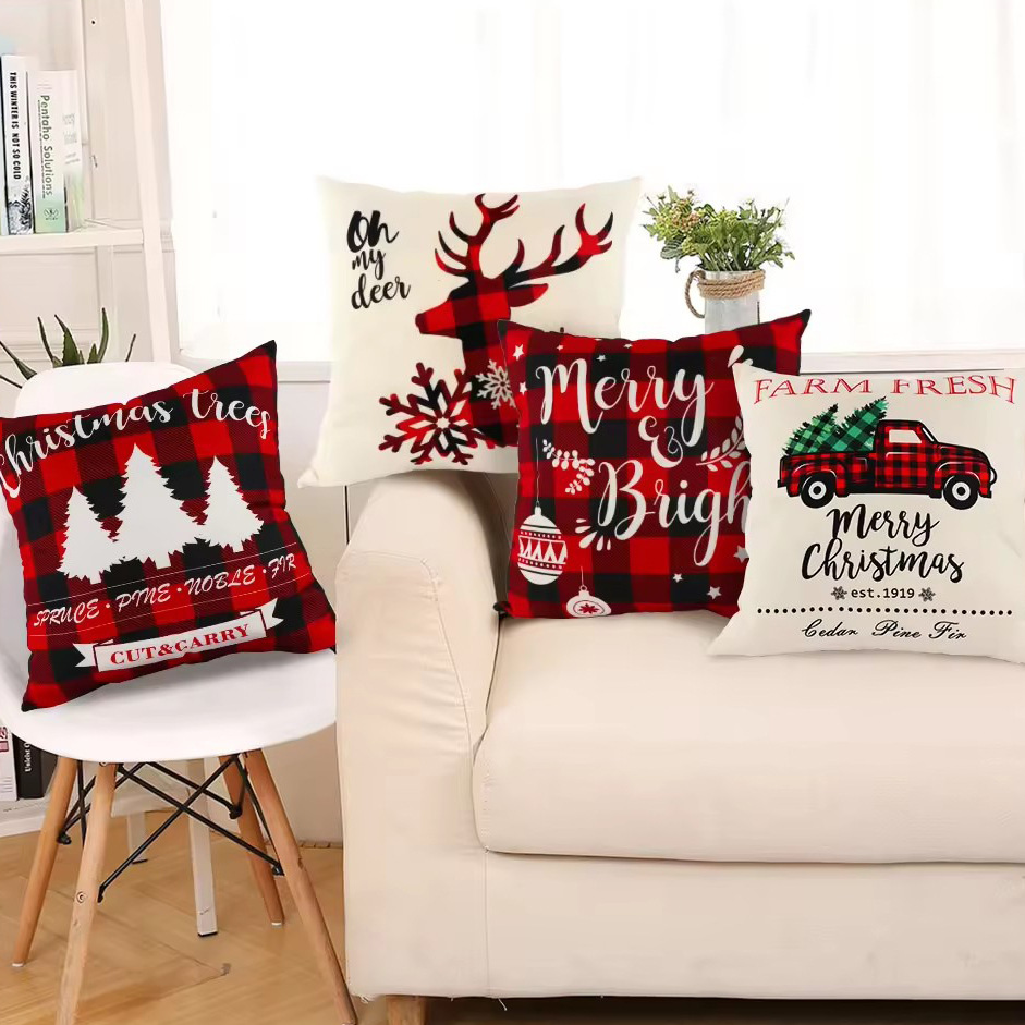Nuevo lino transfronterizo de Navidad abraza almohada casera Santa Alce almohada sofá cubierta al por mayor