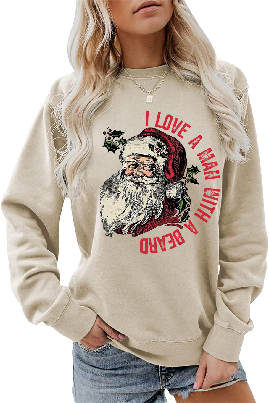 Women's Hoodie Long Sleeve Hoodies & Sweatshirts Printing Christmas Santa Claus Letter display picture 2
