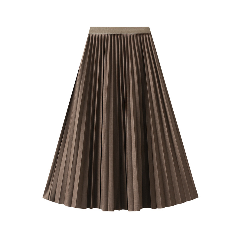 Elastic High-Waist Accordion Pleated Skirt for Women 2025 Autumn and Winter Versatile Mid-Length A-Line Pleated Skirt 0211